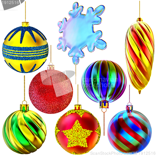 Image of set of Christmas-tree balls and snowflake