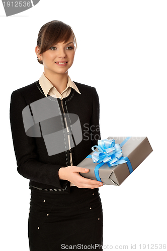 Image of silver box with blue bow as a gift