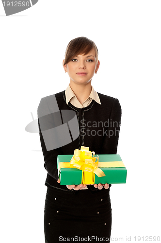 Image of green box with yellow bow as a gift