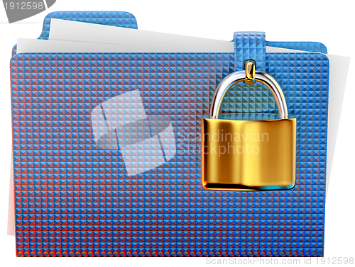 Image of blue folder with golden hinged lock