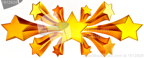 Image of set of eleven shiny gold stars in motion