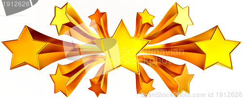 Image of set of eleven shiny gold stars in motion