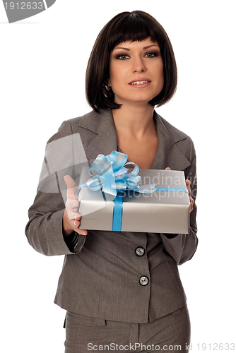 Image of grey box with blue bow as a gift