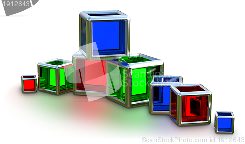 Image of glass cubes in a metal frame