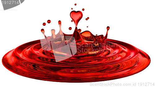 Image of falling heart shaped water drop into the water