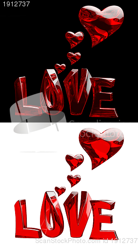 Image of set of word LOVE with hearts