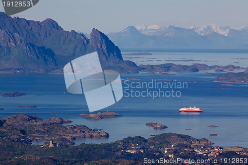 Image of Cruise ship in fjord on Lofoten