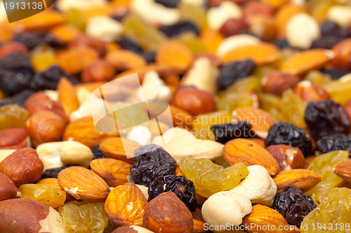 Image of background of mixture of nuts and raisins