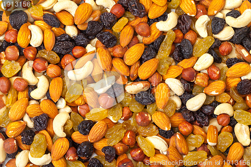 Image of background of mixture of nuts and raisins