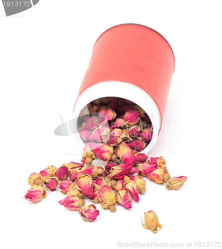 Image of Dried Rosebuds in red can