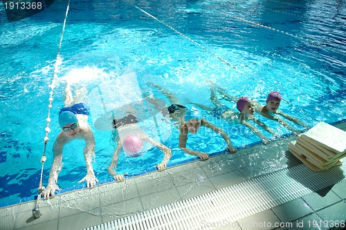 Image of happy childrens at swimming pool