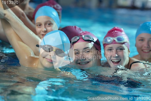 Image of happy childrens at swimming pool