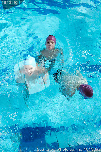 Image of happy childrens at swimming pool