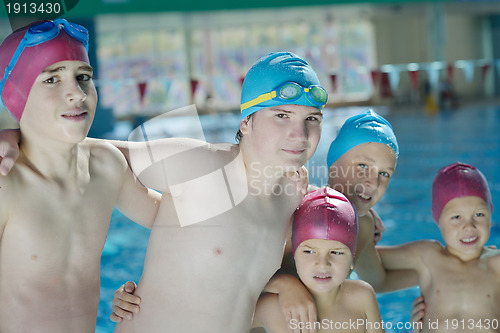 Image of happy childrens at swimming pool