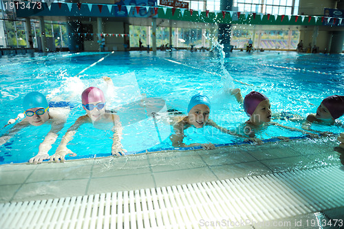 Image of happy childrens at swimming pool