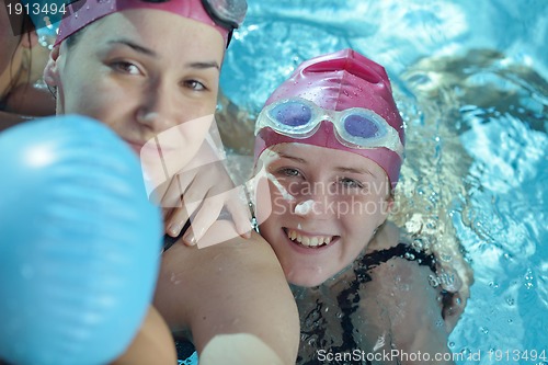 Image of happy childrens at swimming pool