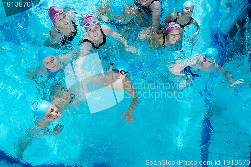 Image of happy childrens at swimming pool