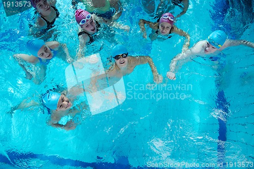 Image of happy childrens at swimming pool