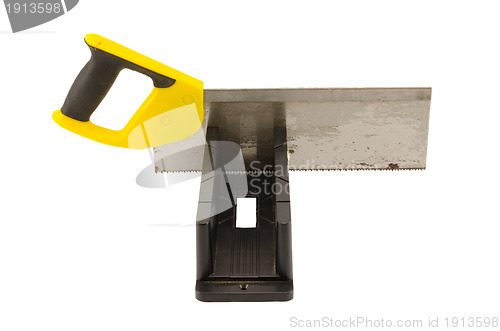 Image of saw angle cut miter box tool on white 