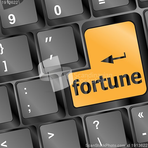 Image of Foortune for investment concept with a orange button on keyboard