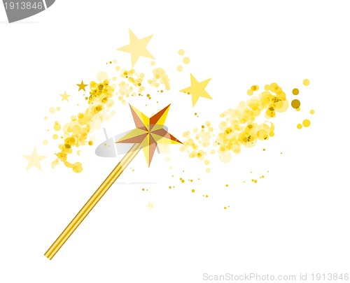 Image of Magic wand with magic stars on white