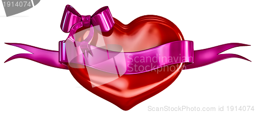 Image of 3D heart with bow and lillac ribbon