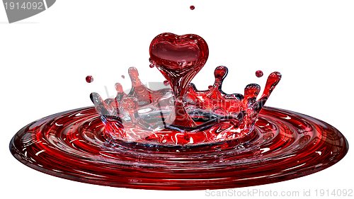 Image of falling heart shaped water drop into the water