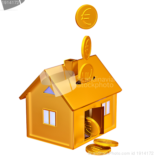 Image of falling down euro coins to the money box