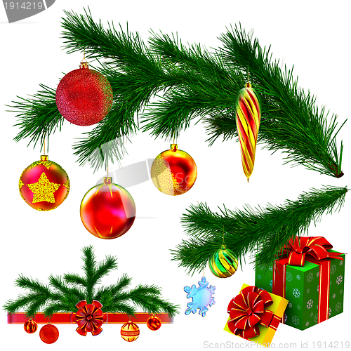 Image of set of Christmas tree fir branches