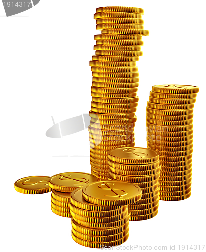 Image of Stacks of gold dollar coins