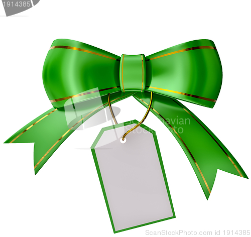 Image of green Christmas bow with label