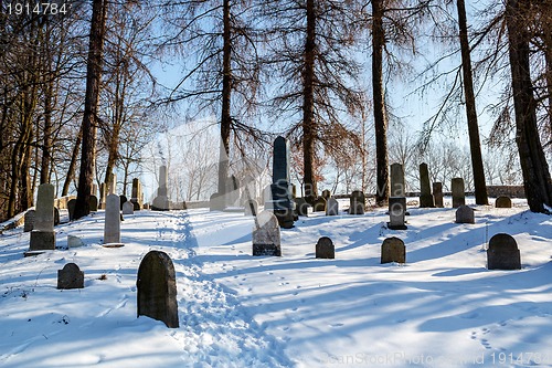 Image of forgotten and unkempt Jewish cemetery with the strangers