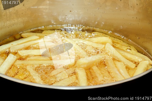 Image of French fries frying in hot oil