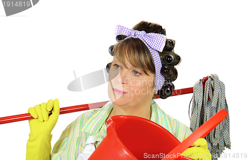 Image of Frustrated Mopping Housewife