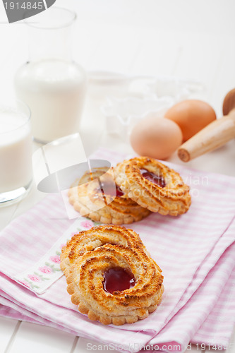 Image of Christmas cookies with glass of milk