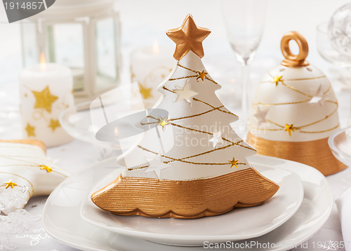 Image of Festive table for Christmas with small tree