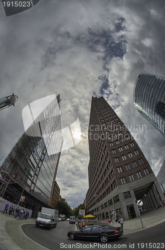 Image of Wide angle street view of Berlin Buildings