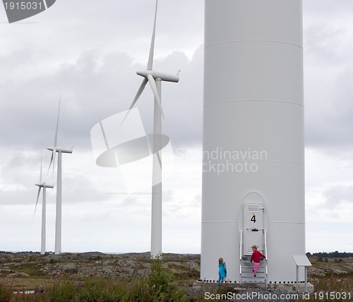 Image of Children looking at windmills