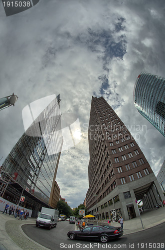 Image of Wide angle street view of Berlin Buildings