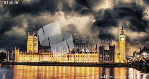 Image of Storm over Big Ben and House of Parliament - London