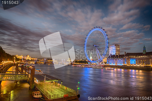 Image of River Thames with London Eye at Night