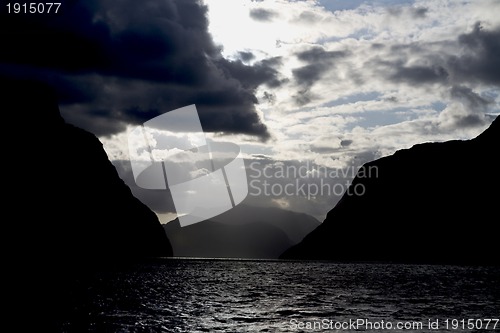 Image of evening view over fjord in norway
