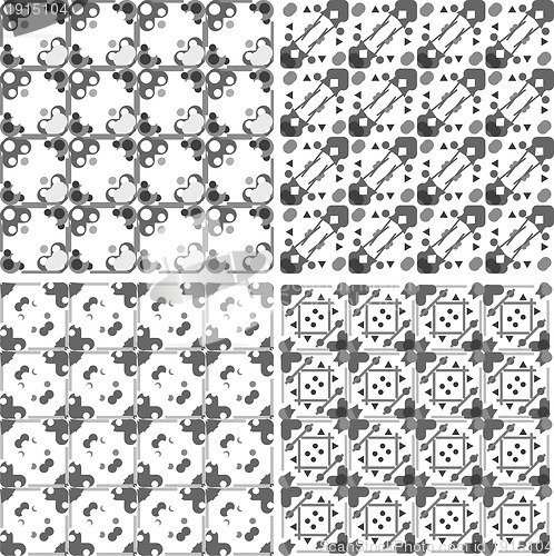 Image of Set of black and white geometric seamless patterns. Vector