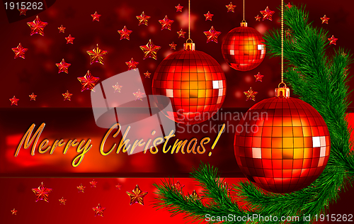 Image of christmas background with balls and fir branch