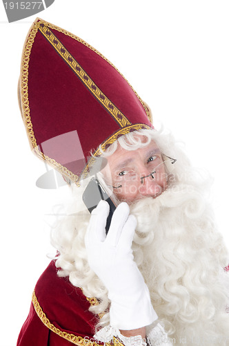 Image of Sinterklaas with a mobile phone