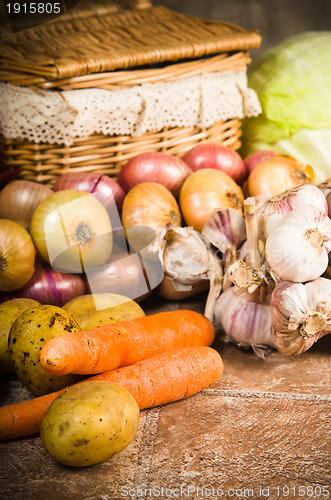 Image of still life with vegetables and a basket 