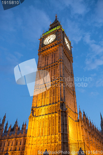 Image of Lights of Big Ben at Dusk with blurred moving cloud - London