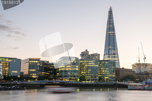 Image of London Skyline at Dusk with City Hall and Modern Buildings, Rive