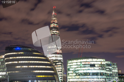 Image of London Cityscape, including City Hall and River Thames at Night,