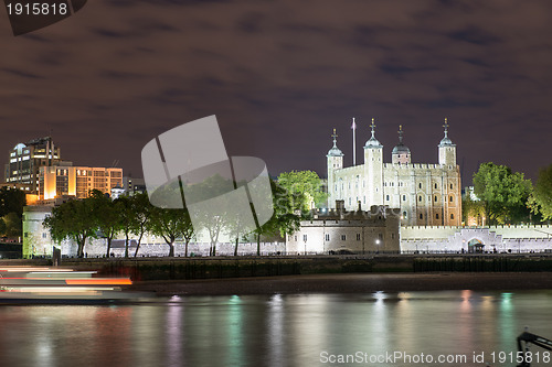 Image of Tower of London and Thames river at Night - London